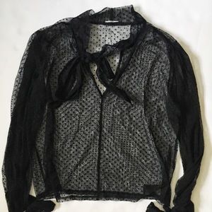 Zara Sheer Polka Dot Bow Top